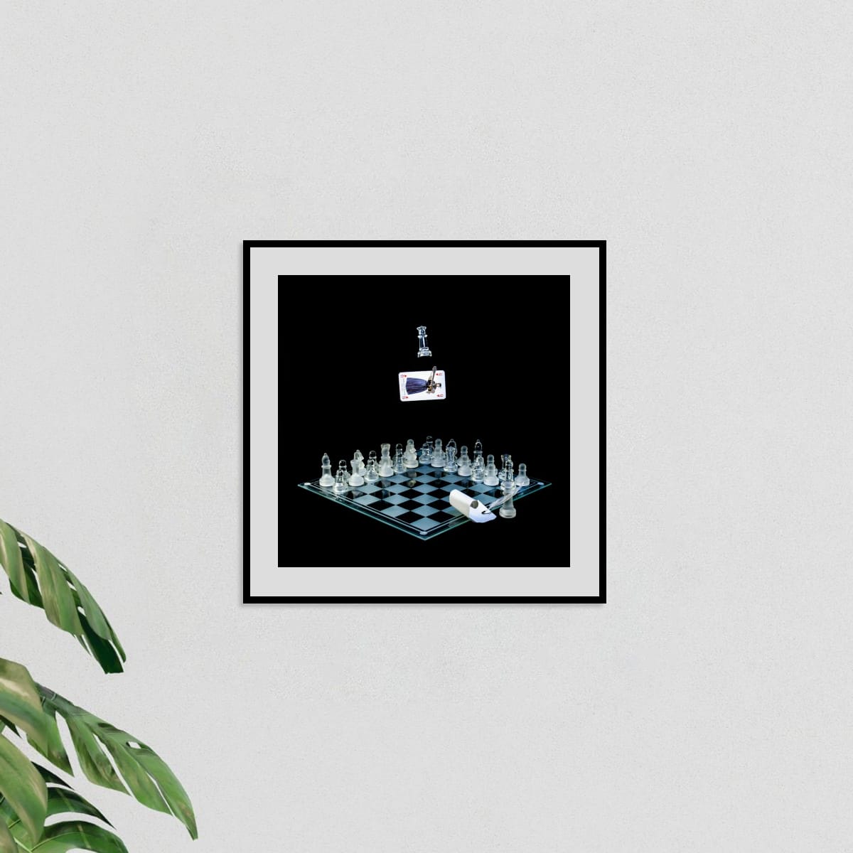 Framed artwork of Mary Queen of Scots the execution on a light gray wall.