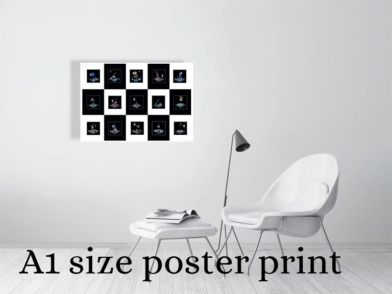 Photographic art A1 poster print displayed on a wall above a chair to show scale.