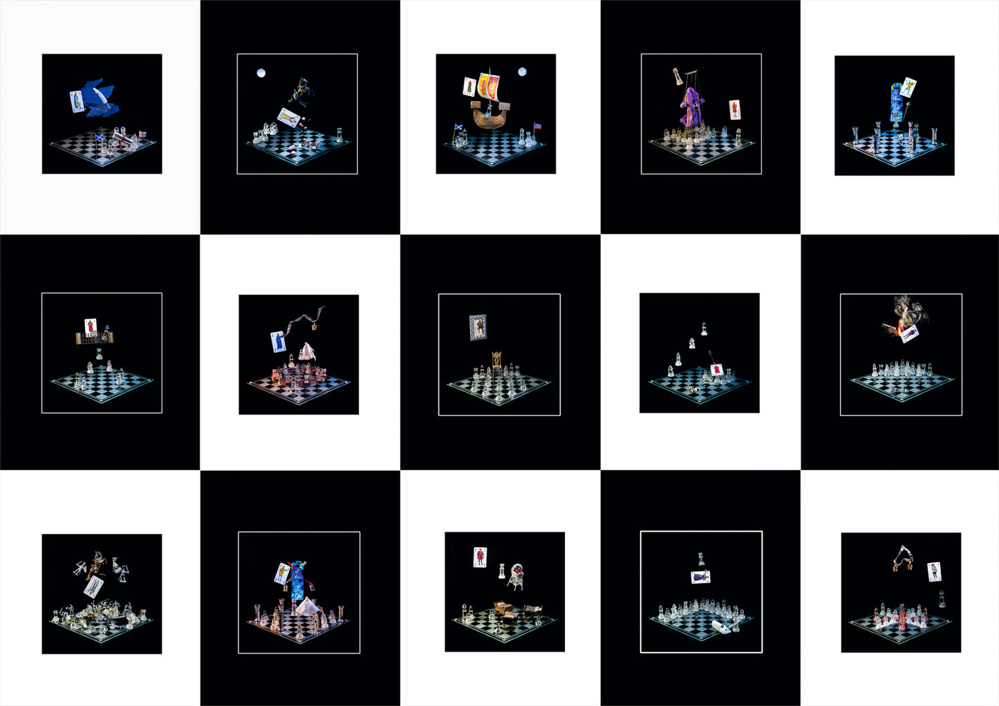 Art Photography Image with all 15 art photography prints displayed in a grid with alternating black and white mounts.