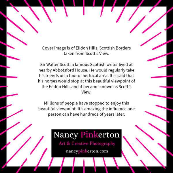 Christmas Card Scott's view of Eildon Hills, Scottish Borders with story on the back